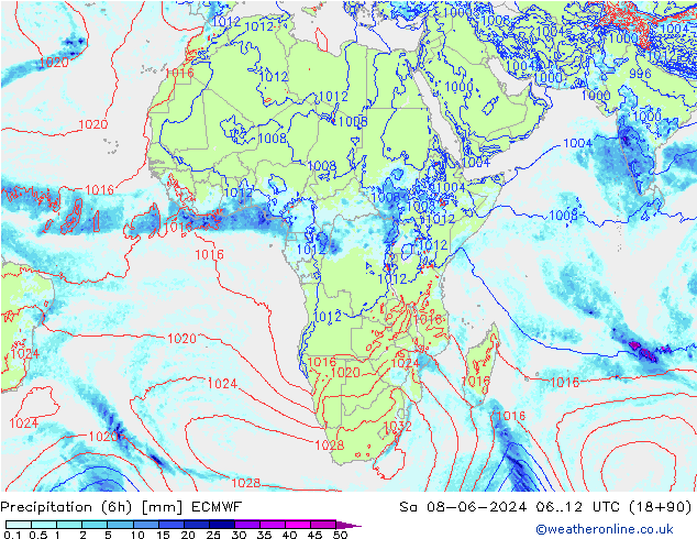 Z500/Rain (+SLP)/Z850 ECMWF sam 08.06.2024 12 UTC