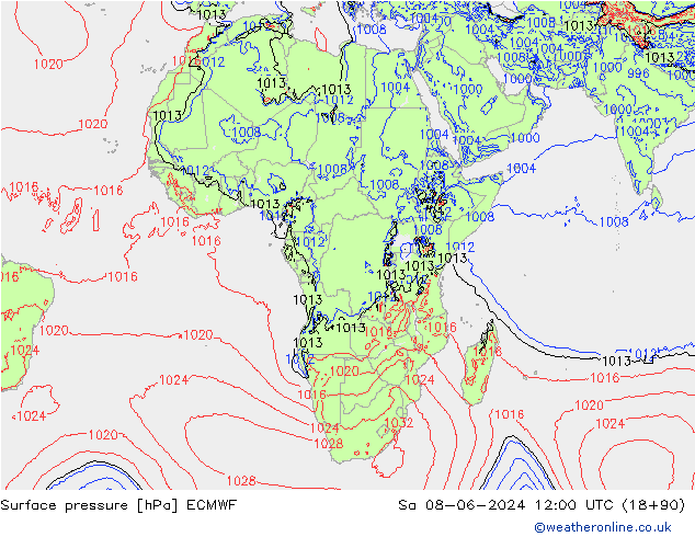 Surface pressure ECMWF Sa 08.06.2024 12 UTC