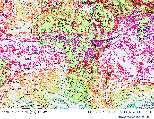 Theta-e 850hPa ECMWF  07.06.2024 06 UTC