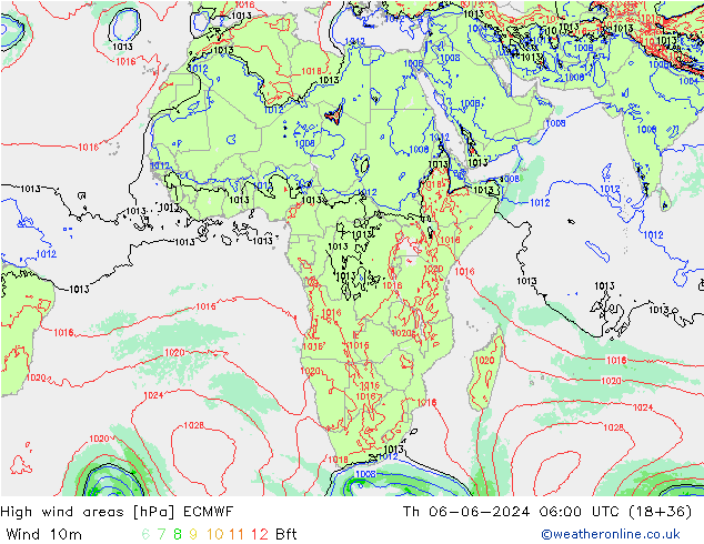 High wind areas ECMWF  06.06.2024 06 UTC