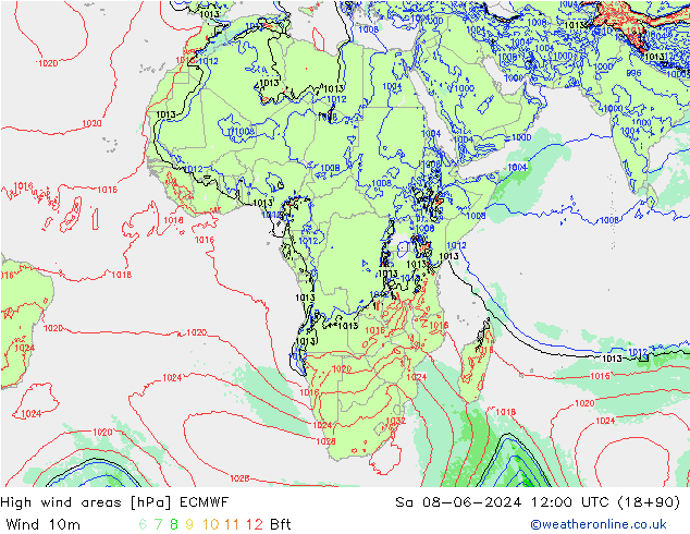 High wind areas ECMWF Sa 08.06.2024 12 UTC