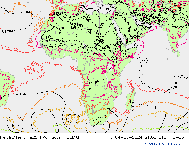 Geop./Temp. 925 hPa ECMWF mar 04.06.2024 21 UTC