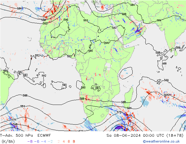 T-Adv. 500 hPa ECMWF so. 08.06.2024 00 UTC