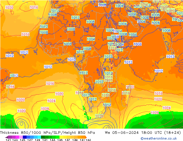 Thck 850-1000 hPa ECMWF mer 05.06.2024 18 UTC