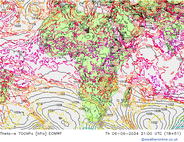 Theta-e 700hPa ECMWF Th 06.06.2024 21 UTC