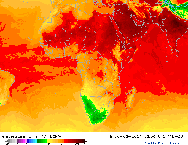 Temperature (2m) ECMWF Th 06.06.2024 06 UTC