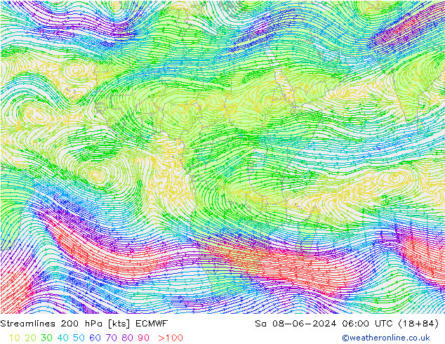 Rüzgar 200 hPa ECMWF Cts 08.06.2024 06 UTC