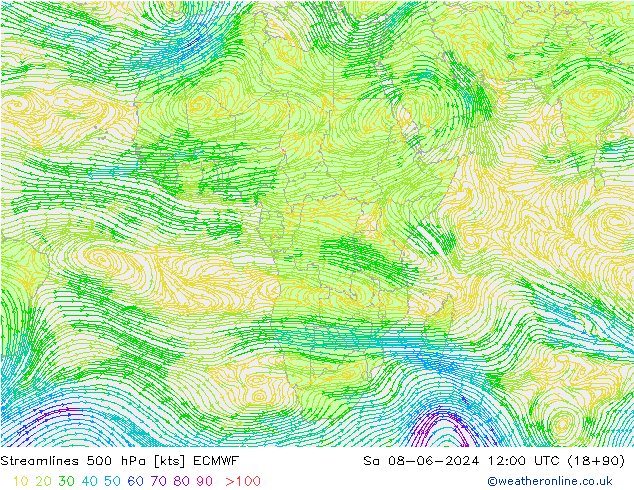 Streamlines 500 hPa ECMWF Sa 08.06.2024 12 UTC