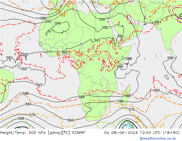 Height/Temp. 500 hPa ECMWF Sa 08.06.2024 12 UTC