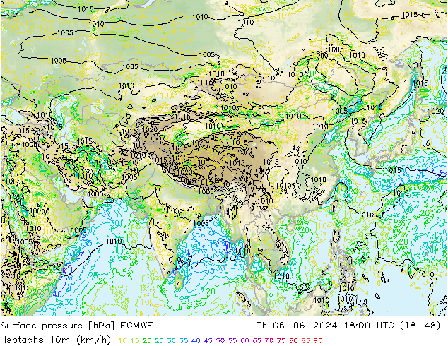 Isotachen (km/h) ECMWF do 06.06.2024 18 UTC