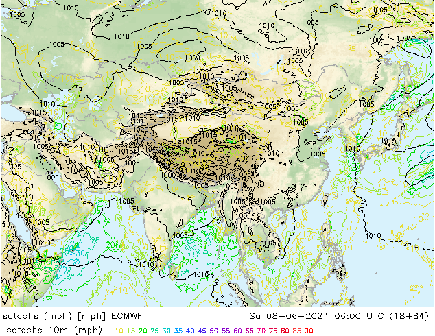 Isotachs (mph) ECMWF  08.06.2024 06 UTC