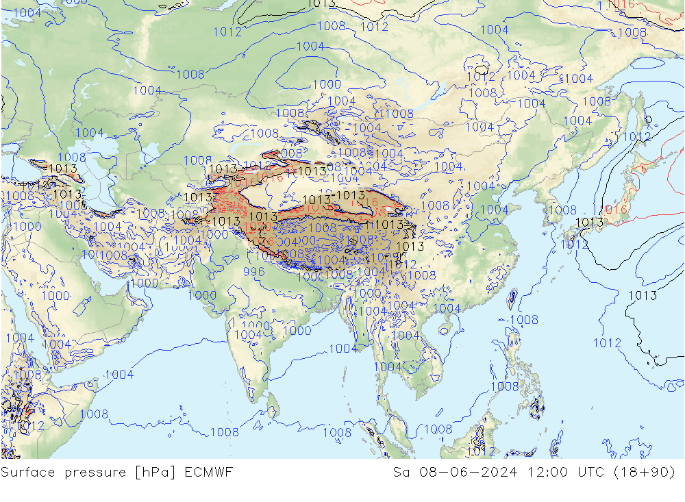 Bodendruck ECMWF Sa 08.06.2024 12 UTC