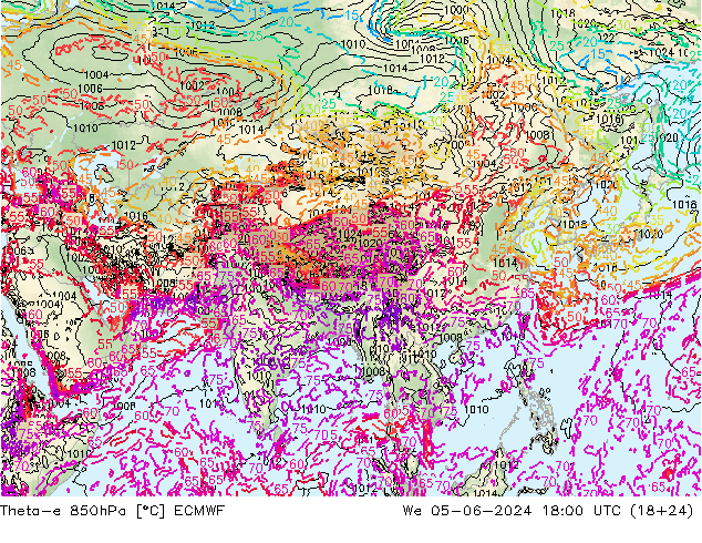 Theta-e 850hPa ECMWF mer 05.06.2024 18 UTC