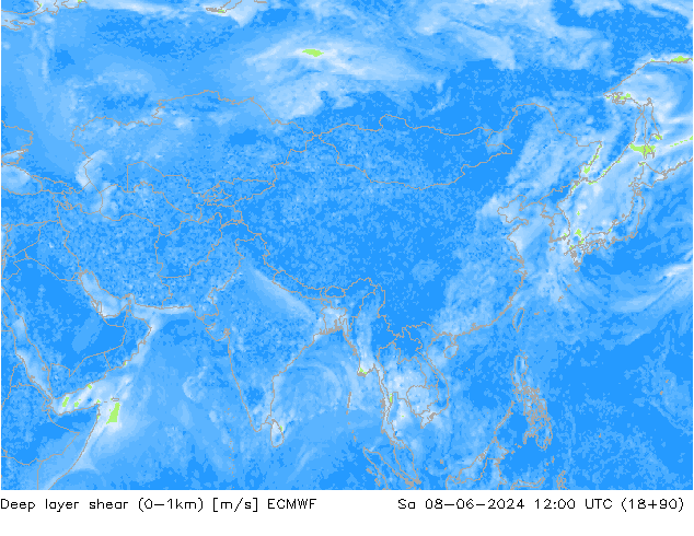 Deep layer shear (0-1km) ECMWF Sáb 08.06.2024 12 UTC