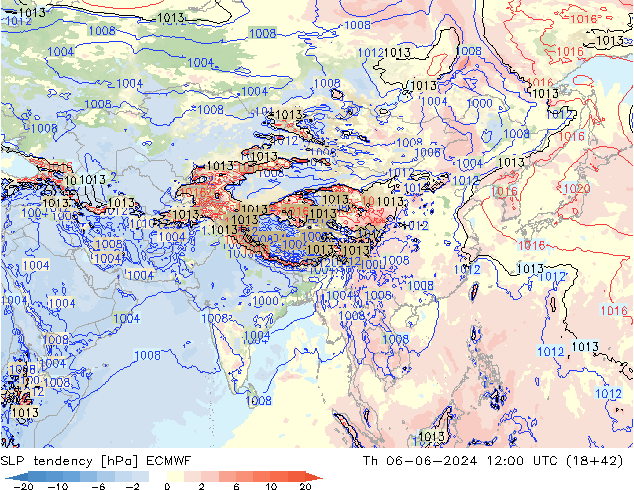 SLP tendency ECMWF Čt 06.06.2024 12 UTC