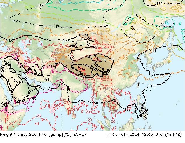 Height/Temp. 850 hPa ECMWF Čt 06.06.2024 18 UTC