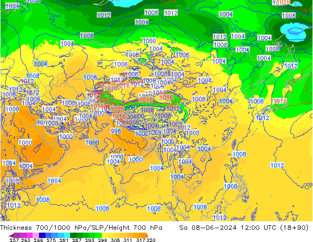 Thck 700-1000 hPa ECMWF Sa 08.06.2024 12 UTC