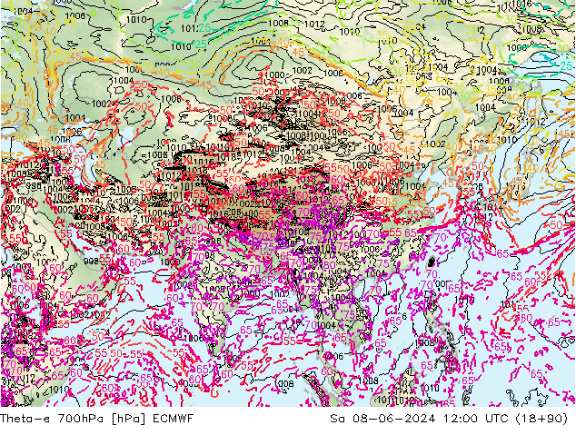 Theta-e 700hPa ECMWF so. 08.06.2024 12 UTC