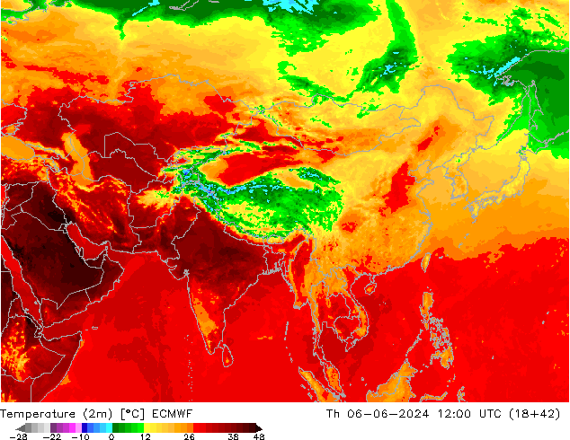 Sıcaklık Haritası (2m) ECMWF Per 06.06.2024 12 UTC