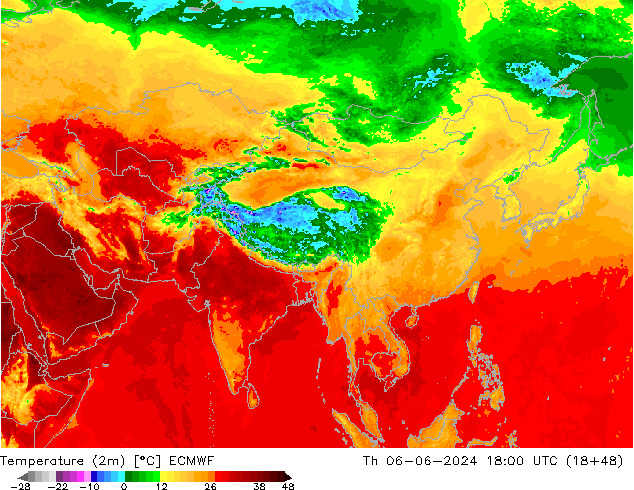 Sıcaklık Haritası (2m) ECMWF Per 06.06.2024 18 UTC