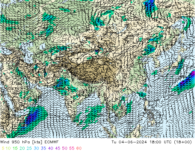 Vento 950 hPa ECMWF Ter 04.06.2024 18 UTC