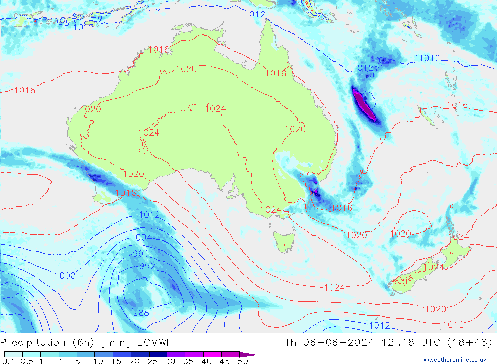 Precipitation (6h) ECMWF Th 06.06.2024 18 UTC