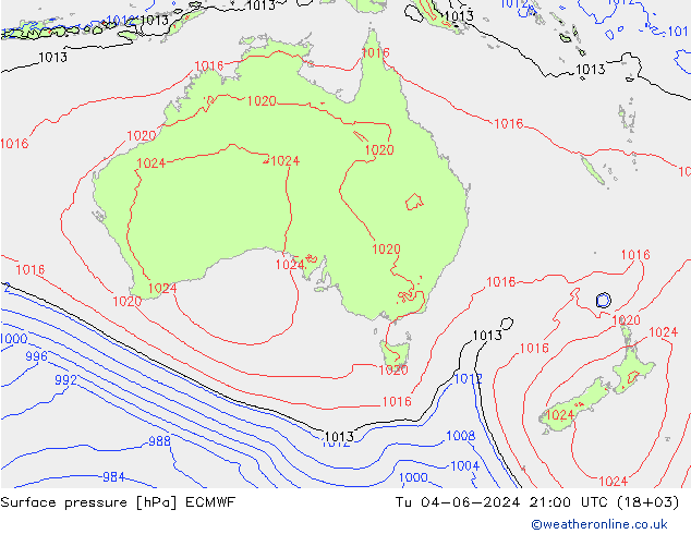 приземное давление ECMWF вт 04.06.2024 21 UTC