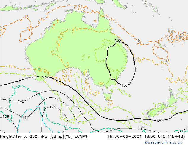 Hoogte/Temp. 850 hPa ECMWF do 06.06.2024 18 UTC