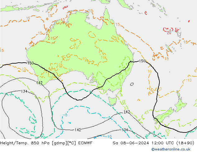 Height/Temp. 850 hPa ECMWF Sa 08.06.2024 12 UTC