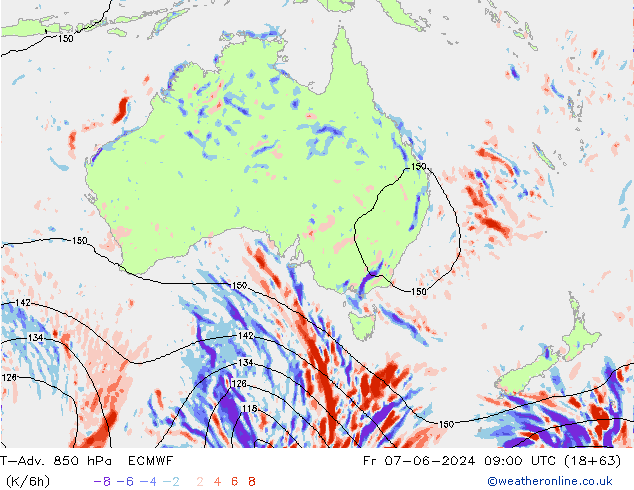 T-Adv. 850 hPa ECMWF Fr 07.06.2024 09 UTC