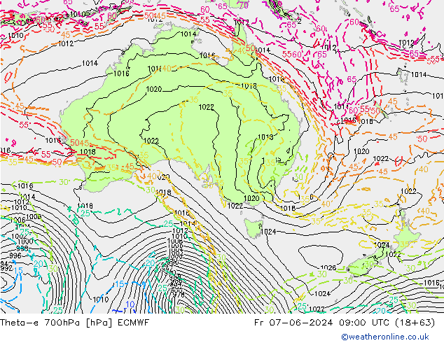 Theta-e 700hPa ECMWF ven 07.06.2024 09 UTC