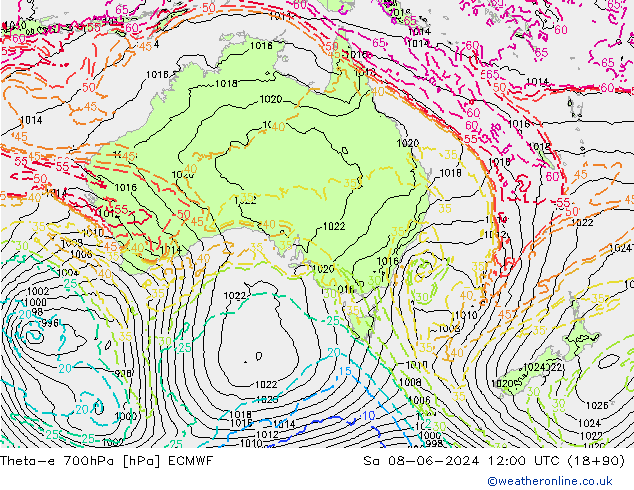 Theta-e 700hPa ECMWF Sáb 08.06.2024 12 UTC