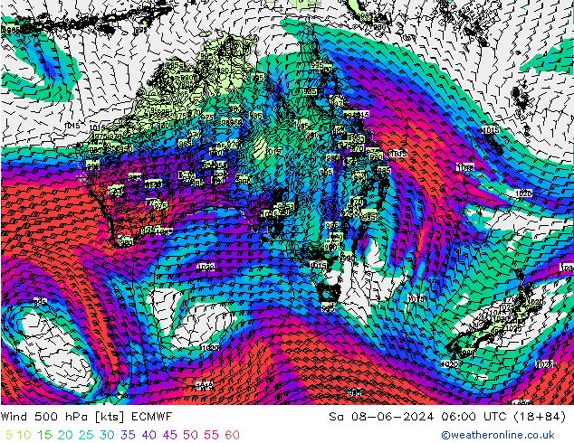 Wind 500 hPa ECMWF Sa 08.06.2024 06 UTC