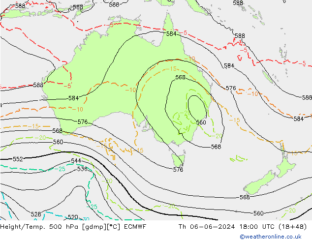 Height/Temp. 500 hPa ECMWF Th 06.06.2024 18 UTC