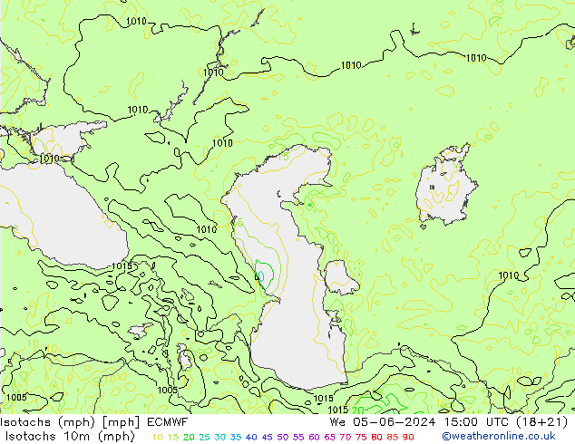 Izotacha (mph) ECMWF śro. 05.06.2024 15 UTC