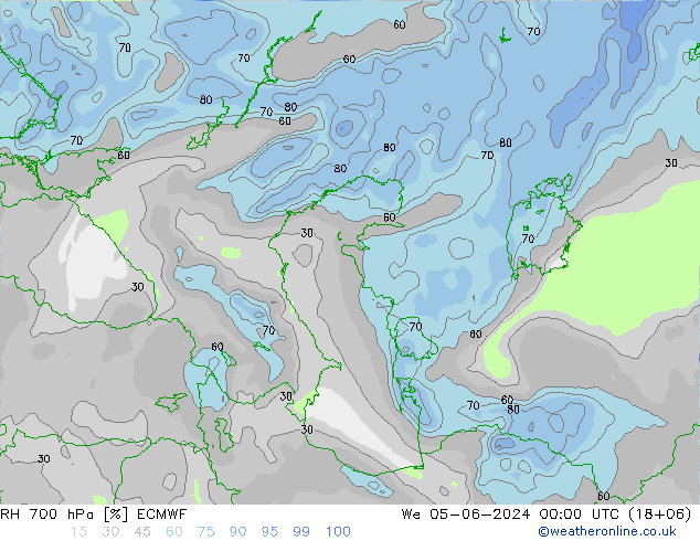 700 hPa Nispi Nem ECMWF Çar 05.06.2024 00 UTC