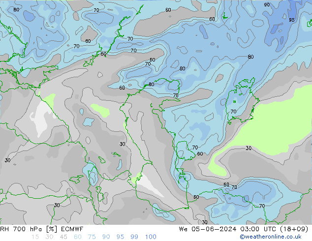 RH 700 гПа ECMWF ср 05.06.2024 03 UTC