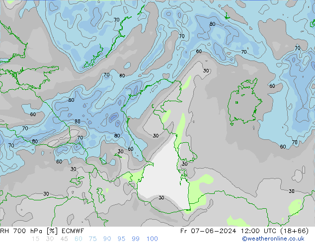 Humidité rel. 700 hPa ECMWF ven 07.06.2024 12 UTC