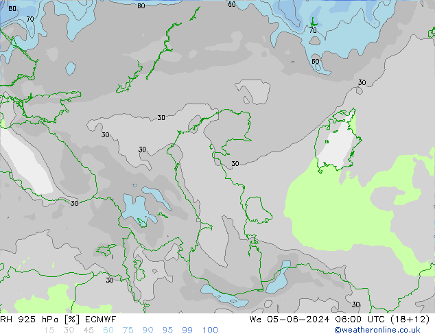 RH 925 hPa ECMWF Qua 05.06.2024 06 UTC