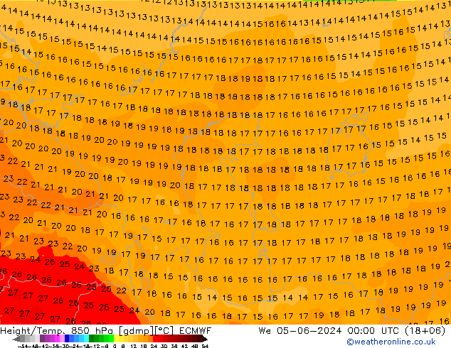 Yükseklik/Sıc. 850 hPa ECMWF Çar 05.06.2024 00 UTC