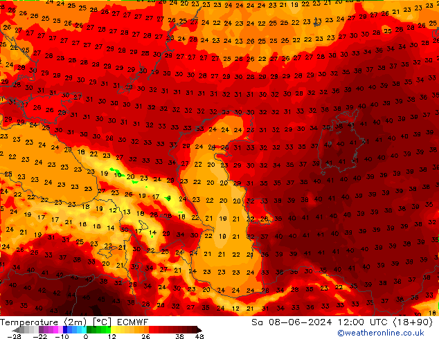 température (2m) ECMWF sam 08.06.2024 12 UTC