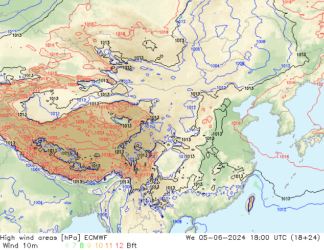 High wind areas ECMWF 星期三 05.06.2024 18 UTC