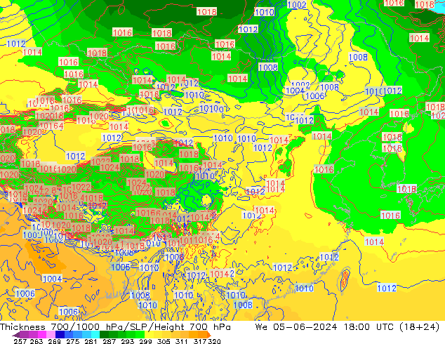 Dikte700-1000 hPa ECMWF wo 05.06.2024 18 UTC