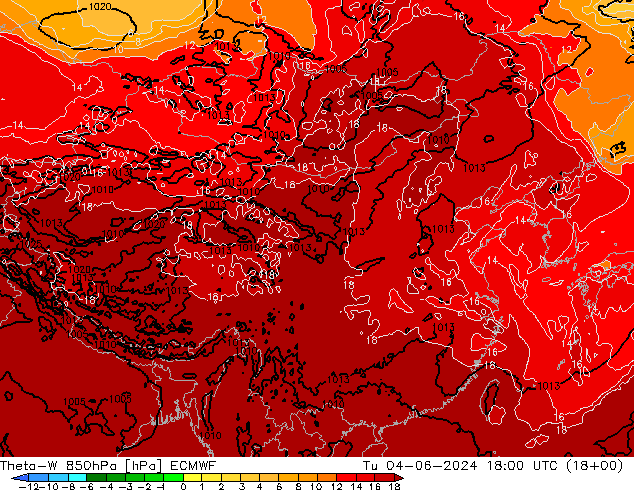 Theta-W 850hPa ECMWF wto. 04.06.2024 18 UTC