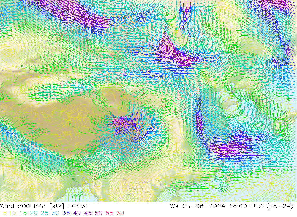 Viento 500 hPa ECMWF mié 05.06.2024 18 UTC