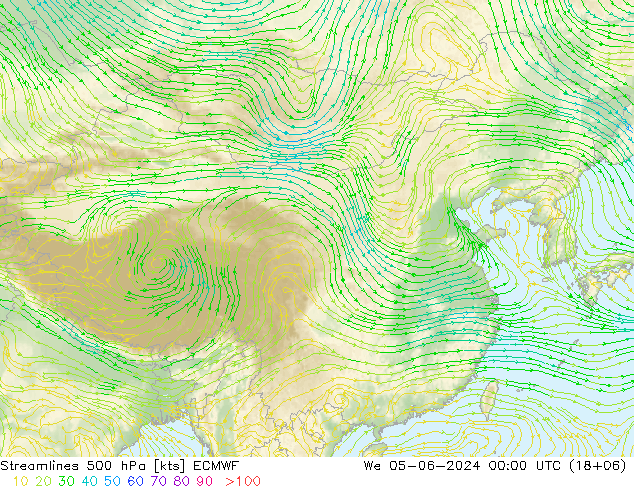 Stromlinien 500 hPa ECMWF Mi 05.06.2024 00 UTC