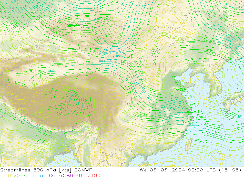 Streamlines 500 hPa ECMWF St 05.06.2024 00 UTC