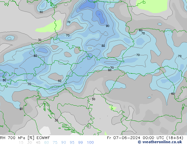 RH 700 hPa ECMWF Pá 07.06.2024 00 UTC