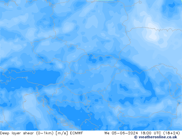 Deep layer shear (0-1km) ECMWF St 05.06.2024 18 UTC