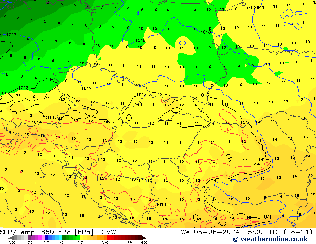 SLP/Temp. 850 hPa ECMWF Qua 05.06.2024 15 UTC